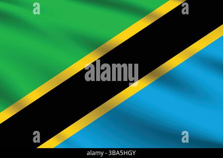 Bandiera della Tanzania. Immagine vettoriale digitale con proporzioni e colori ufficiali della bandiera della Tanzania. Bandiera ondulata. Illustrazione Vettoriale