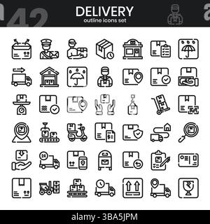 Set di icone della linea di consegna. Raccolta icone spedizione. Illustrazione vettoriale Illustrazione Vettoriale