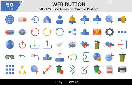 Set di icone piatte del pulsante Web.illustrazione vettoriale Illustrazione Vettoriale