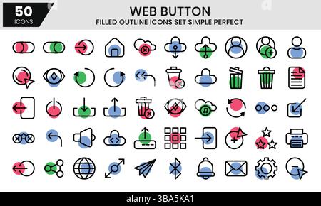 Set di icone dei colori del contorno del pulsante Web.illustrazione vettoriale Illustrazione Vettoriale