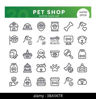 Set di icone del negozio di animali domestici. Bundle icone stile contorno. Illustrazione vettoriale Illustrazione Vettoriale