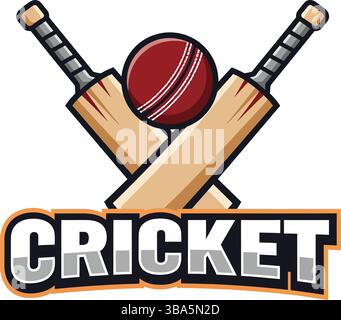 Logo sportivo di cricket con pipistrelli e palla Illustrazione Vettoriale