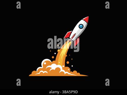 Cartoon Rocket in arrivo nello spazio Illustrazione Vettoriale