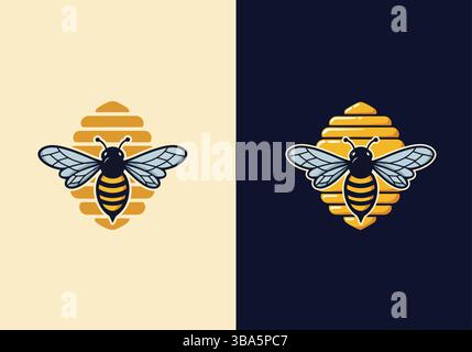 Icona Modern Bee and Beehive con doppio sfondo Illustrazione Vettoriale