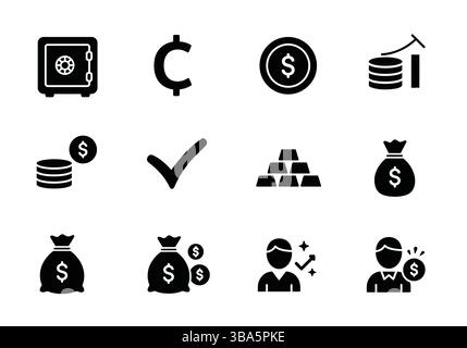 Icone finanza e denaro – simboli economici e bancari Illustrazione Vettoriale