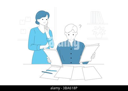 Confusione aziendale: L'importanza del lavoro di squadra, di un processo decisionale efficace e di una collaborazione Illustrazione Vettoriale