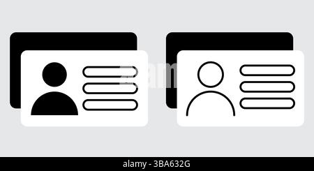 Raccolta di icone della scheda di identificazione che include patente di guida e modelli ID in stile schematico per l'identità visiva e la rappresentazione dei documenti Illustrazione Vettoriale