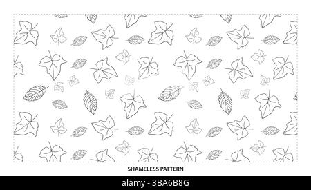 Profilo nero semplice forme assortite delle foglie motivo senza cuciture per disegni naturali Illustrazione Vettoriale