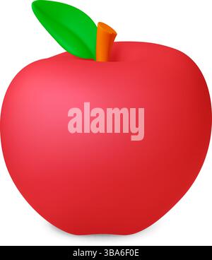 Icona rossa mela 3D. Mela isolata, cibo fresco e realistico. Frutta raccolta autunnale, concetto di agricoltura. Vegan succosa ingrediente, vettoriale Illustrazione Vettoriale