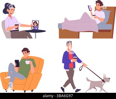 L'ora del caffè. Bevendo ogni giorno un liquido caldo con tazze di tè o caffè Illustrazione Vettoriale