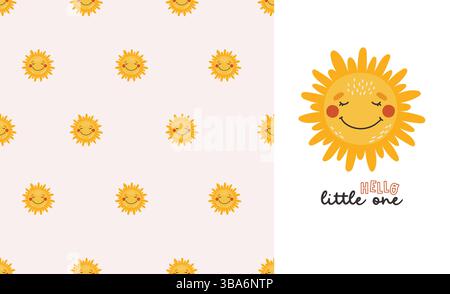 Grazioso motivo Sun senza cuciture, collezione di sole, illustrazione vettoriale. Illustrazione vettoriale Illustrazione Vettoriale