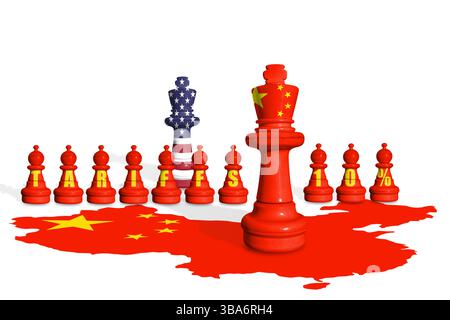 Scacchi fatti con bandiere USA e Cina. Guerra commerciale, doganale e tariffaria TRA STATI UNITI e Cina Foto Stock