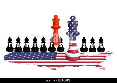 Scacchi fatti con bandiere USA e Cina. Guerra commerciale, doganale e tariffaria TRA STATI UNITI e Cina Foto Stock