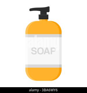 Portabottiglie igienico con pompa per sapone liquido su sfondo bianco. Sapone liquido per la pulizia delle mani. Illustrazione Vettoriale