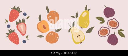 Vettoriale per la frutta, poster per la cucina disegnano il cartone animato, frutta fresca, verdura Illustrazione Vettoriale