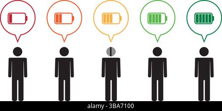 illustrazione vettoriale isolata con pittogramma della batteria scarica e completamente carica Illustrazione Vettoriale