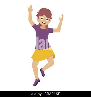 Felice ragazza salto vettore illustrazione isolato su sfondo bianco Foto Stock
