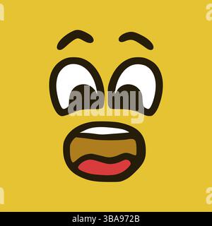 Faccia spaventata. Espressioni dei volti dei cartoni animati. Personaggi di Doodle illustrazione bocca e occhi Foto Stock