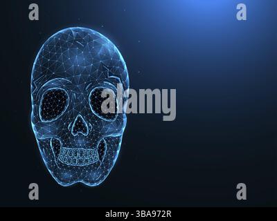 Illustrazioni vettoriali poligonali del cranio umano su sfondo blu scuro Foto Stock