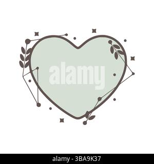 Cuori natura cornici geometriche con foglie fatte di linee e punti in stile disegnato a mano Foto Stock