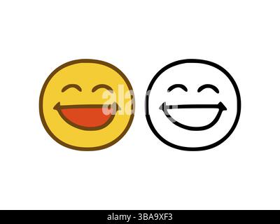 Happy Face Emoticon im Doodle-Stil isoliert auf weissem Hintergrund Foto Stock