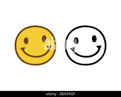 Happy Face Emoticon im Doodle-Stil isoliert auf weissem Hintergrund Foto Stock