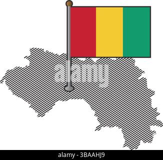 Mappa della Guinea con bandiera. Illustrazione vettoriale Illustrazione Vettoriale