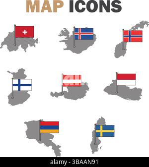 Set di mappe con flag. Illustrazione vettoriale Illustrazione Vettoriale