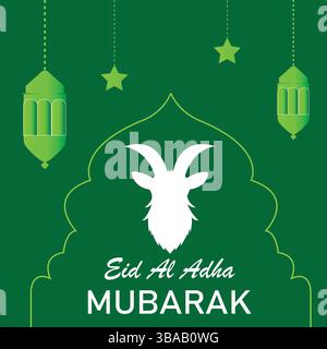 Saluto EID al Adha con silhouette di capra e Lanterne sospese Illustrazione Vettoriale