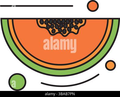 Fetta isolata di un'icona di frutta di papaia illustrazione vettoriale Illustrazione Vettoriale