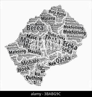 Regioni di stile testo in Lesotho. Il paese regione nomina nuvole di parole in lingua inglese. Elegante illustrazione vettoriale. Illustrazione Vettoriale