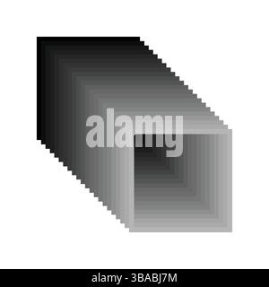 Tunnel di dissolvenza isolato con prospettiva quadrata 3D, nero su sfondo bianco. Illustrazione del modello vettoriale. Illustrazione Vettoriale