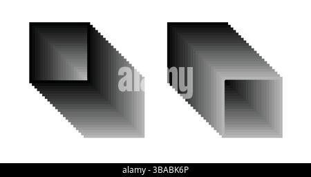 Tunnel a linea quadrata, modello ottico di illusione, forma a tunnel quadrata. Illustrazione del modello vettoriale. Illustrazione Vettoriale