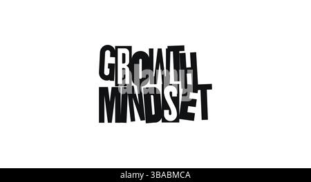 Mentalità per la crescita delle citazioni motivazionali in font di collage astratto. Stile Dada originale con lettere tagliate in carta che promuovono lo sviluppo personale e la forza interiore Illustrazione Vettoriale