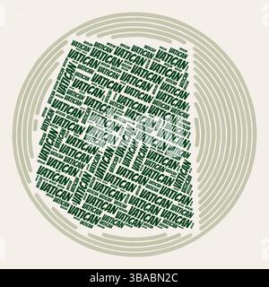 Poster rotondo della città del Vaticano. Immagine tipografica del Paese. Regioni nuvole di parole della città del Vaticano. Design vintage con texture graffiante. Illustrazione Vettoriale