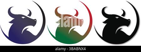 Trio di emblemi della testa di toro - icone di spirito feroce Illustrazione Vettoriale