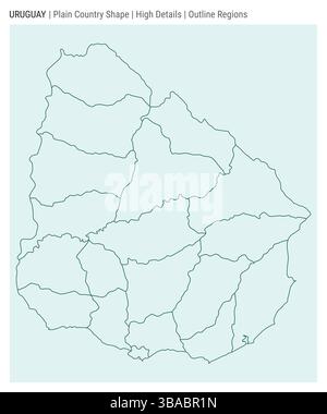 Mappa della pianura uruguaiana. Dettagli di alto livello. Stile delle aree di contorno. Forma dell'Uruguay. Illustrazione vettoriale. Illustrazione Vettoriale