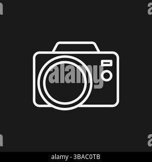 Fotocamera su sfondo nero Fotografia, immagine e simbolo di acquisizione Illustrazione Vettoriale