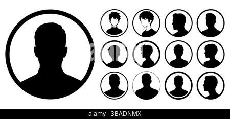 Raccolta Avatars silhouette maschile – Set icone profilo vettoriale , Avatar predefiniti , Set icone profilo Illustrazione Vettoriale