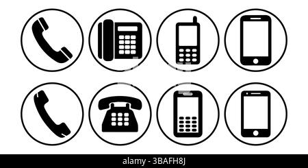 Set vettore icona telefono: Raccolta simboli di chiamata, telefono fisso e cellulare Illustrazione Vettoriale