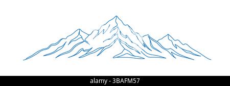 Sfondo paesaggistico astratto della catena montuosa. Semplice disegno delle montagne moderna illustrazione della natura su una linea. Sfondo tramonto vettoriale per icona, Illustrazione Vettoriale