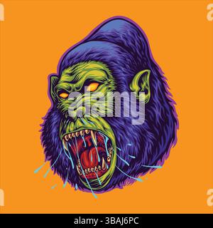 Angry Gorilla Ritratto con spruzzi d'acqua a bocca aperta illustrazioni vettoriali per il tuo logo di lavoro, t-shirt di merchandising, adesivi ed etichette, poster, Illustrazione Vettoriale