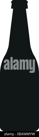 Silhouette nera di una bottiglia di vetro con collo stretto e corpo arrotondato, spesso utilizzata per bevande, bevande o liquidi gassati Illustrazione Vettoriale