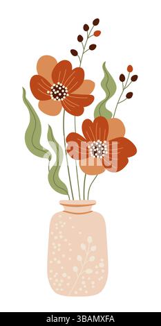 Bouquet di diversi fiori primaverili ed estivi in vaso. Illustrazione vettoriale isolata su bianco Illustrazione Vettoriale