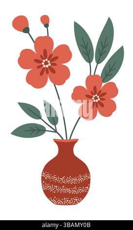 Fioritura primaverile brillante nei vasi. Illustrazione del vettore piatto del cartoni animati. Illustrazione Vettoriale