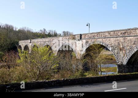 vecchio ponte ferroviario a sette archi sul fiume newport contea di newport mayo repubblica d'irlanda Foto Stock