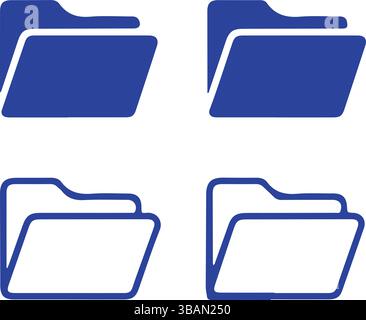 Icona blu Apri cartella file Set vettoriali Illustrazione Vettoriale