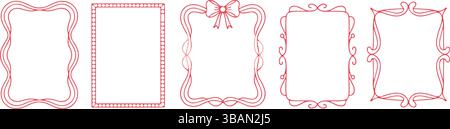 Set di bordi decorativi rossi della cornice con Bows Illustrazione Vettoriale