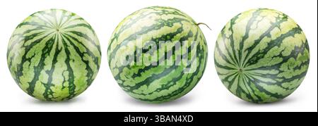 Set di angurie a strisce isolate su sfondo bianco. Ritaglio dei tracciati. Foto Stock