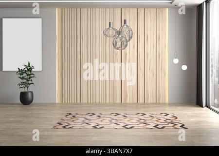 Rappresentazione 3d della stanza interna vuota. Design moderno degli interni. Vista frontale Foto Stock